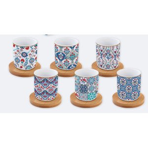 IZNI BAMBOO - Set 6-tich porcelánových šálok s bambusovou podšálkou 